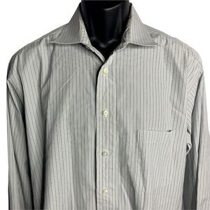 Burberry London Button Up Dress Shirt 16.5 34 Blue Striped Pocket Long Sleeves